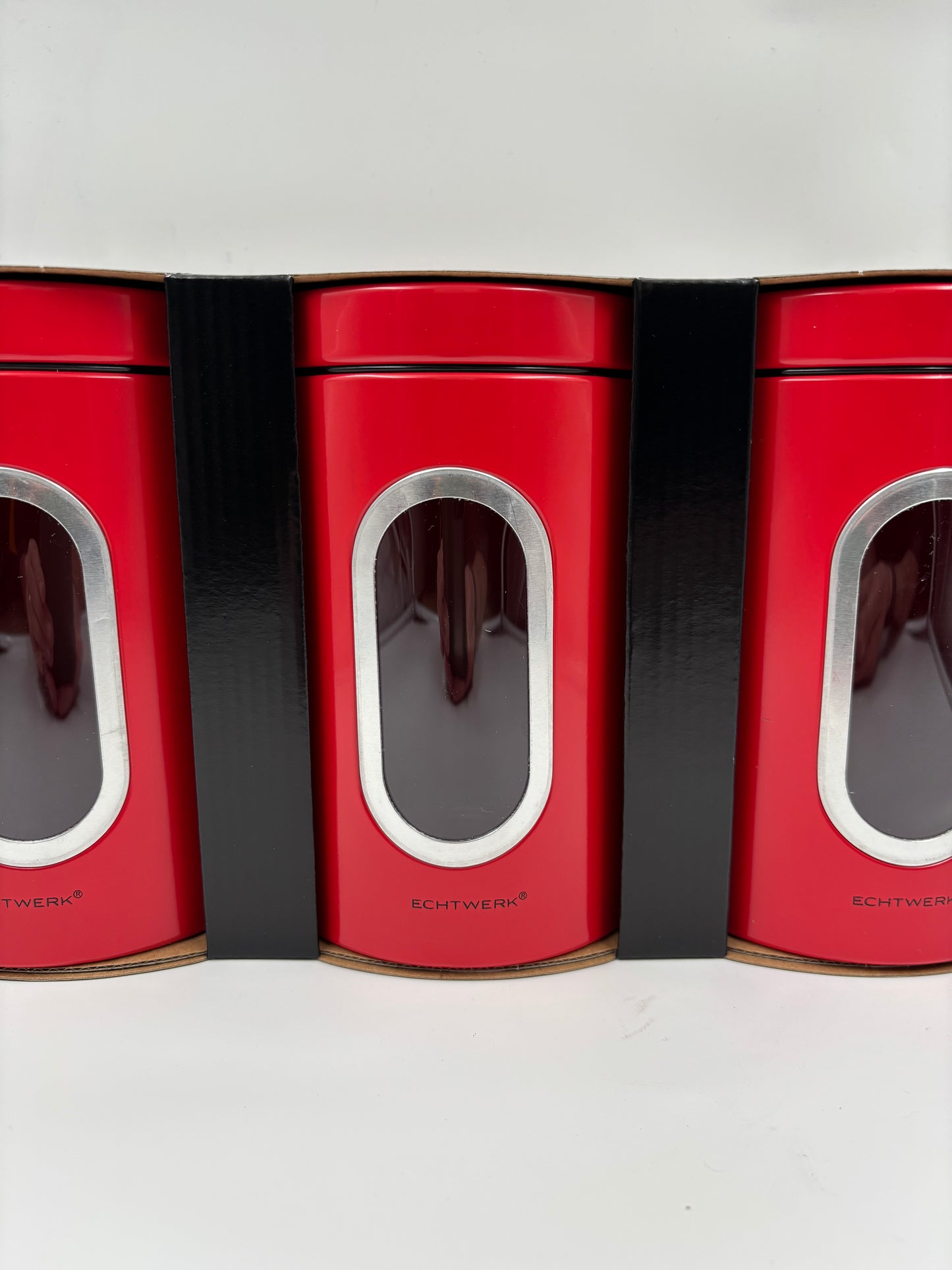 3er-Set stylische Echtwerk-Vorratsdosen in Rot 1,4 Liter für gemahlenen Kaffee, Zucker, Mehr, Müsli, Nüsse - ikodu