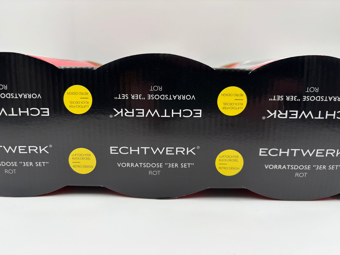 3er-Set stylische Echtwerk-Vorratsdosen in Rot 1,4 Liter für gemahlenen Kaffee, Zucker, Mehr, Müsli, Nüsse - ikodu